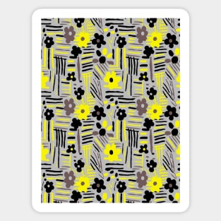 Minimal soft style floral and stripes yellow black gray Sticker